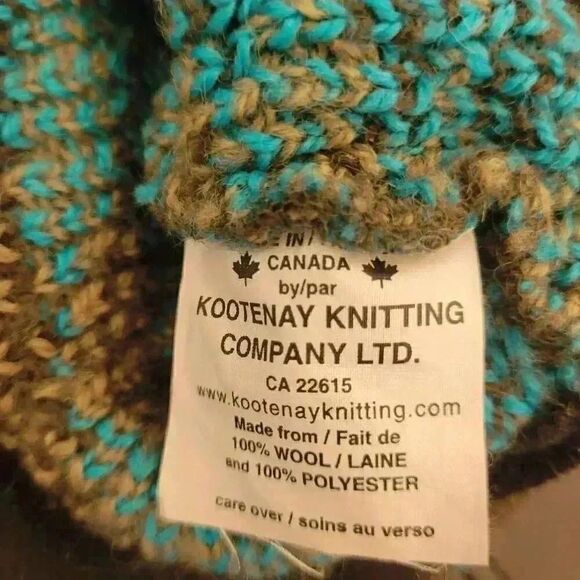 Kootenay Knitting Co Adult Unisex Brown/Turquoise Wool Knit Lined Beanie. - Picture 3 of 6